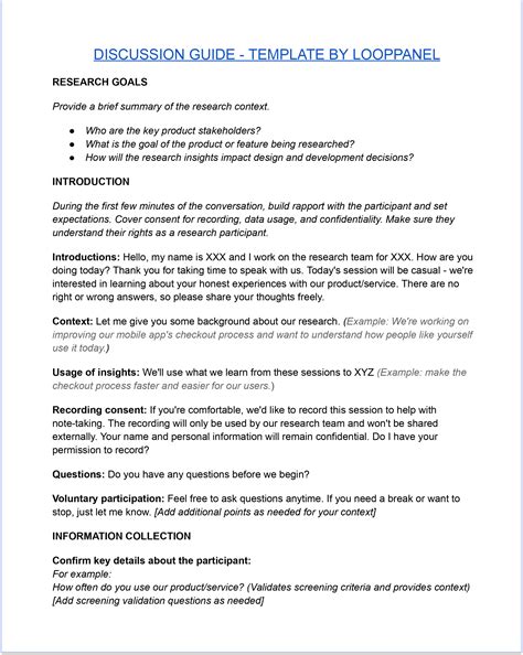 Discussion Guide Template For User Research