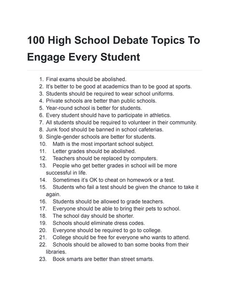 discussion topics for secondary students