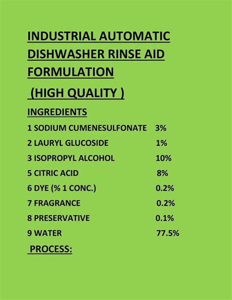 Dishwasher Rinse Aid Formulation Pdf