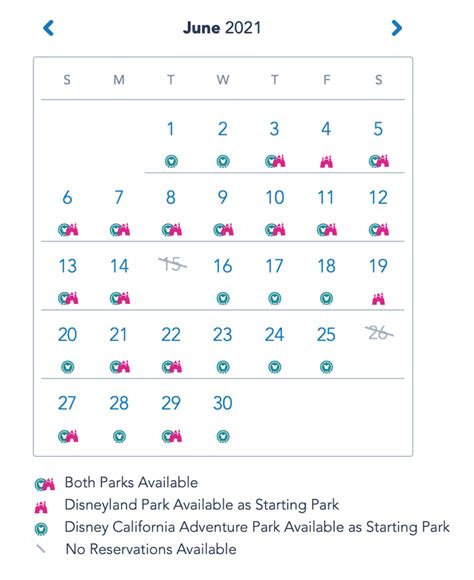 Disneyland Magic Key Reservation Calendar