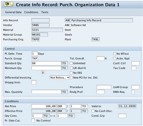 Display Info Record Transaction Code In Sap