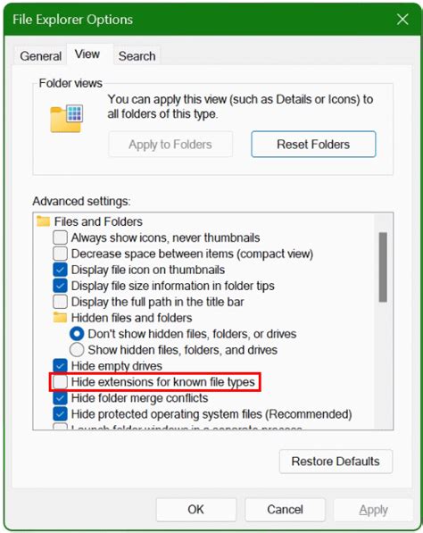 Display Of Known File Types Extensions Is Disabled