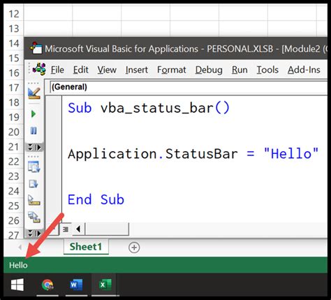 display status bar in excel vba