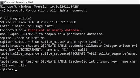Display Tables Sqlite