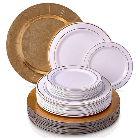 Efavormart 50 Pcs Gold Trimmed Round Disposable Plastic Plate Dinner