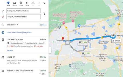 distance between tirupati and renigunta