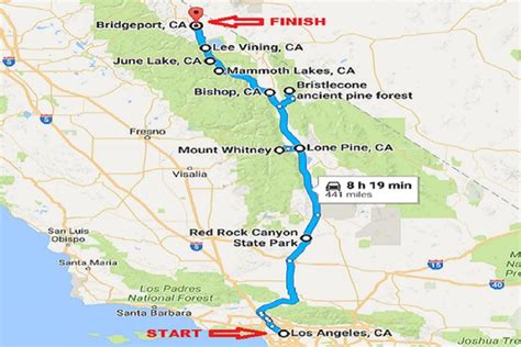 distance from bishop ca to los angeles ca