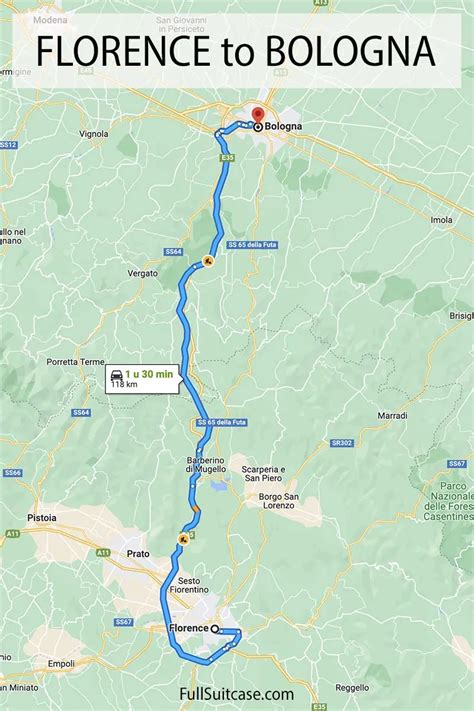 distance from bologna to florence
