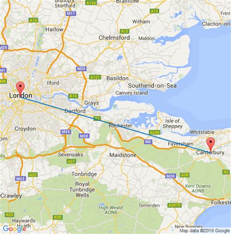 distance from london to canterbury