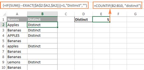 Distinct Excel Formula