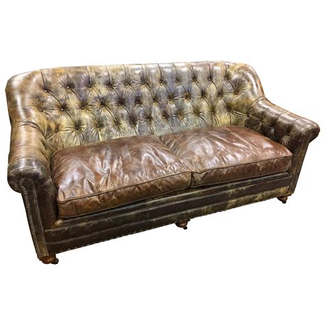 Distressed Leather Tufted Sofa