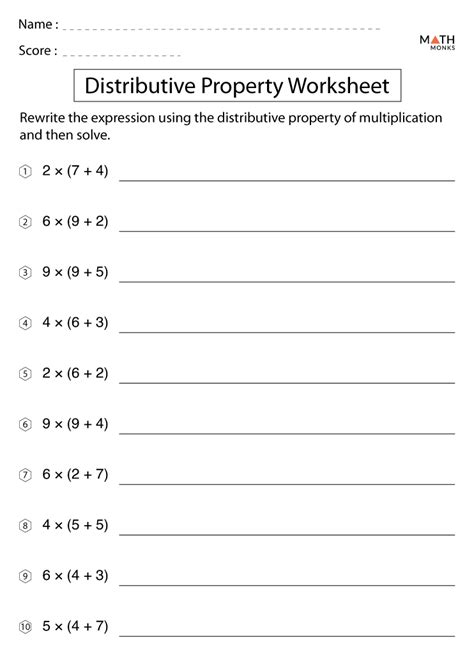 distributive property with variables worksheet 6th grade
