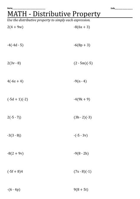 distributive property with variables worksheet 7th grade