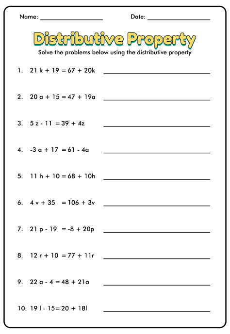 distributive property with variables worksheet positive numbers