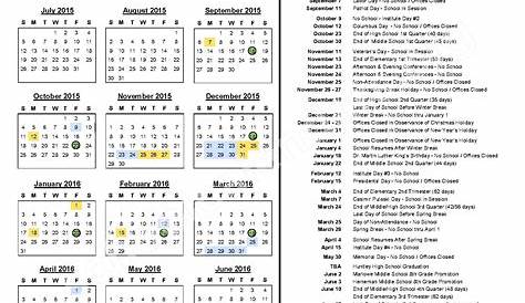 2015 2016 District Calendar Huntley Community School
