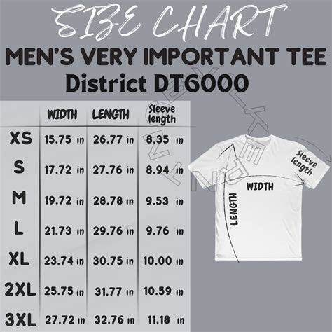 District Very Important Tee Size Chart