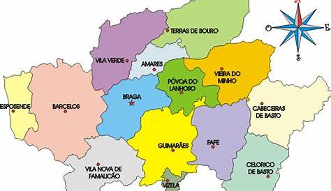 Mapa administrativo do distrito de Braga | Portugal mapa, Viagens