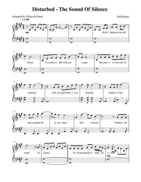 disturbed sound of silence piano sheet music