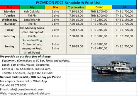 dive schedule