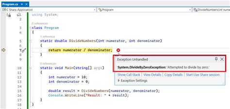 Divide By Zero Exception Program In C#
