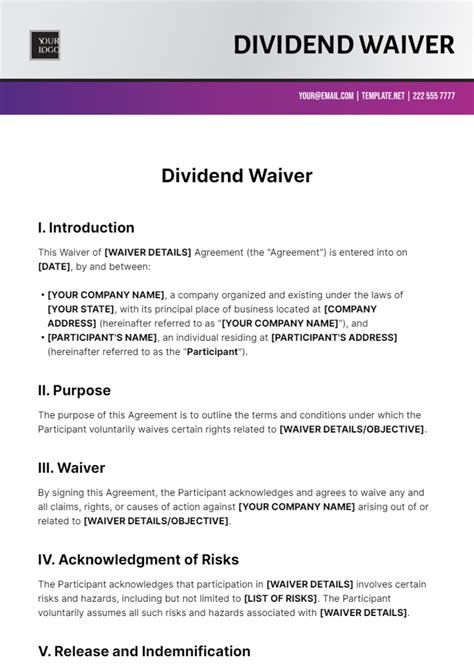 Dividend Waiver Form Template