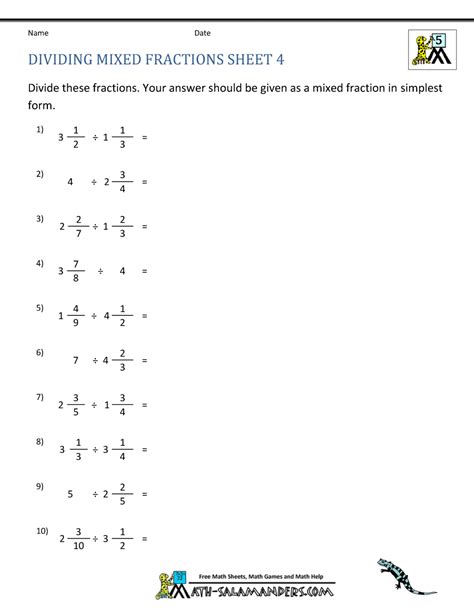 dividing mixed fractions worksheet pdf