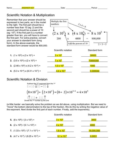 dividing scientific notation worksheet with answers