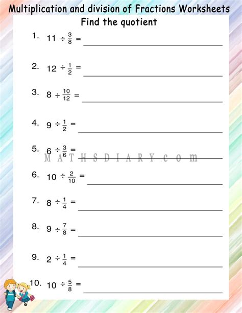 dividing whole numbers by fractions using models worksheet