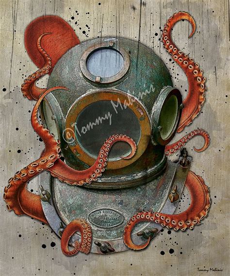 Diving Helmet Octopus Art
