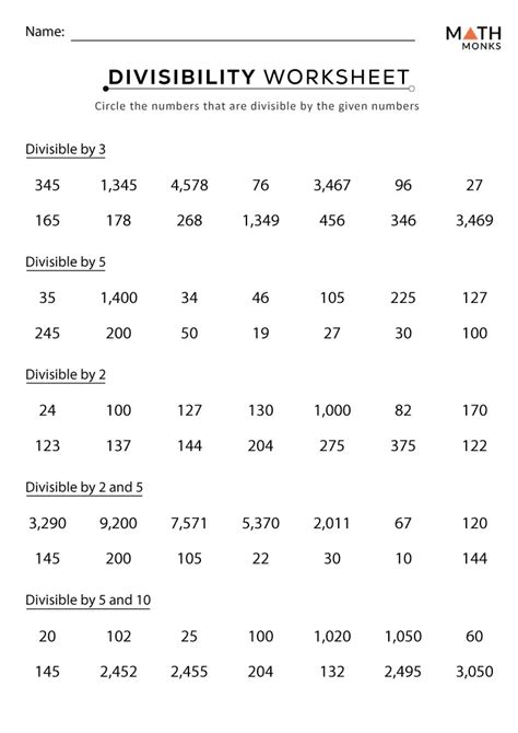 Divisibility Worksheet Practice