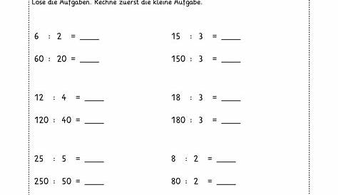Zehnerzahlen dividieren - Arbeitsblatt mit Lösung. Mathe Klasse 3