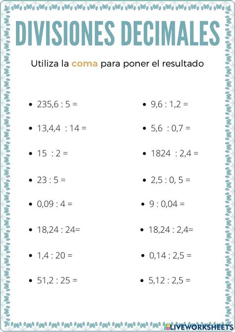 Ejercicio de Divisiones de números decimales