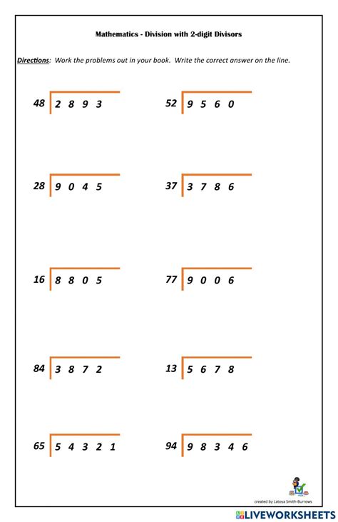 division for class 4 with answers 2 digit