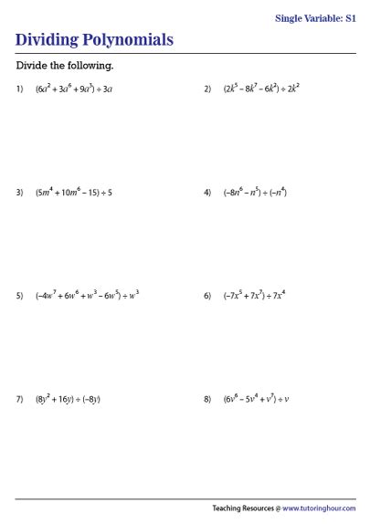 division of polynomials worksheet grade 10