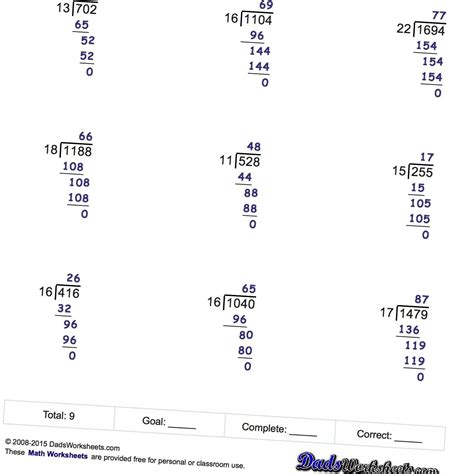 division problems for class 4 with answers