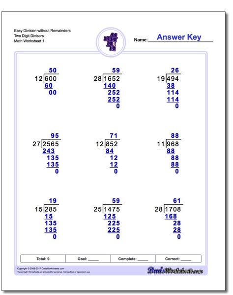 division questions and answers for class 5