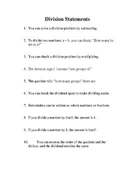 division statement questions for class 3