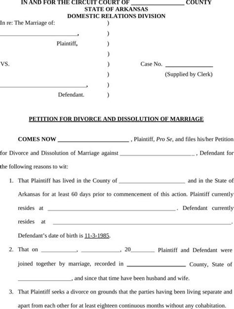 Free Printable Divorce Papers For Arkansas Free Printable