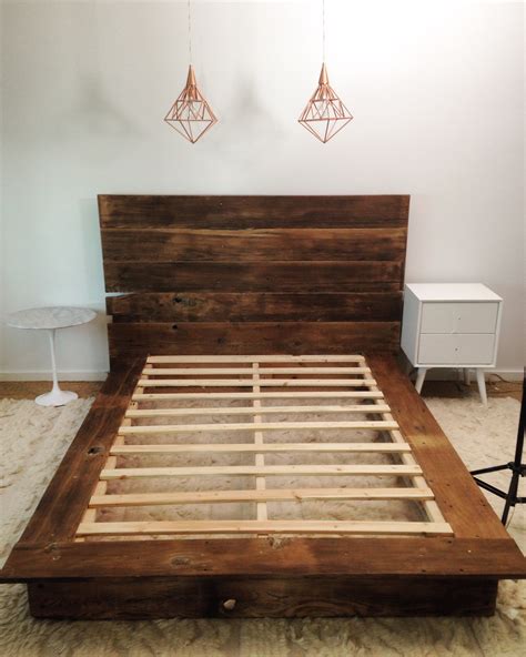 Distressed Hickory Hardwood Floor With High Headboard With Floating