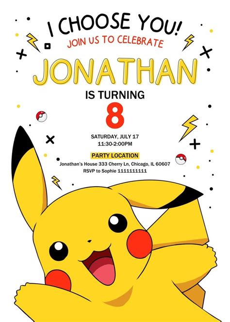 Diy Pikachu Party Invitations