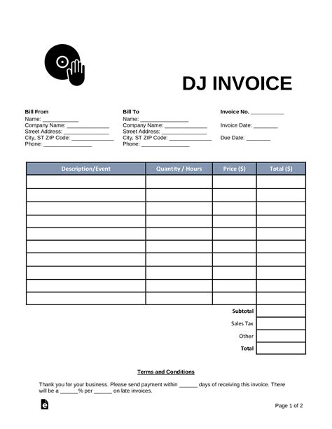 Free Dj Invoice Template. Customize and Send in 90 Seconds