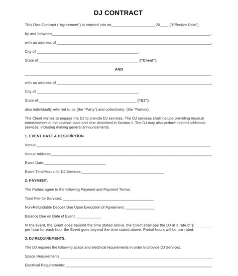 FREE 12+ DJ Service Contract Templates in PDF MS Word Google Docs