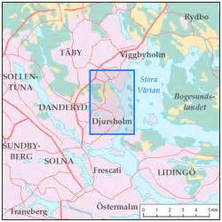 Old map of the vicinity of Stockholm with Djursholm town in 1910. Buy
