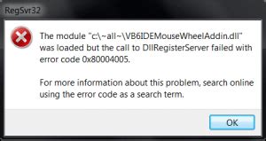 dll register server failed 0x80004005