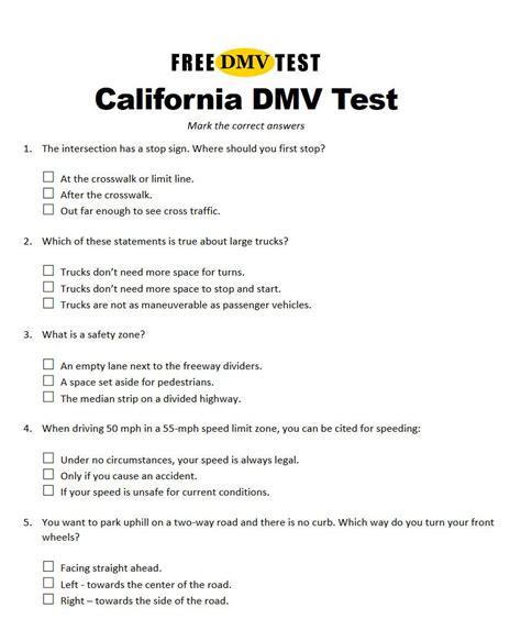 dmv sample test questions california