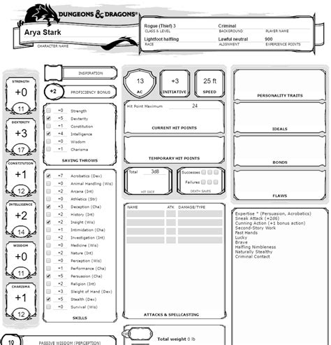 Dnd 5Th Edition Printable Character Sheet