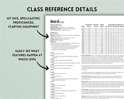 Dnd Class Reference Printable