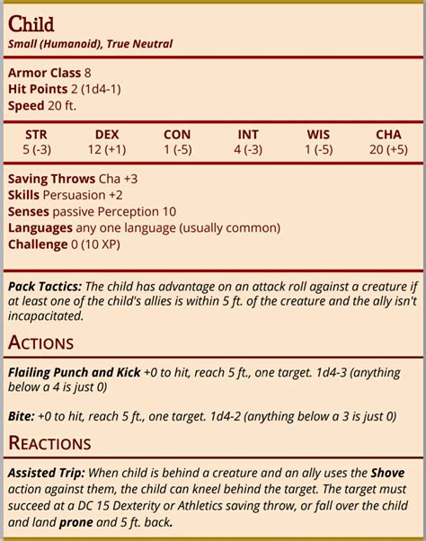 dnd movie character stat block 5e