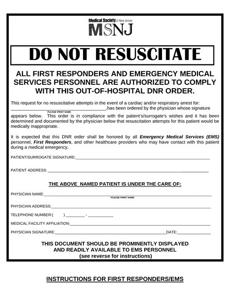 Free Massachusetts Do Not Resuscitate (DNR) Order Form PDF eForms