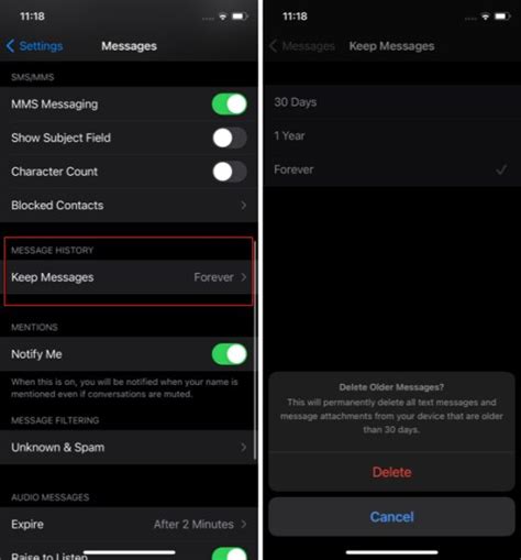 do iphones delete texts automatically